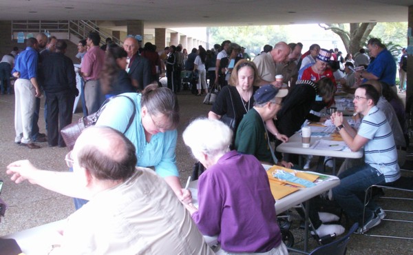 Delegates register.