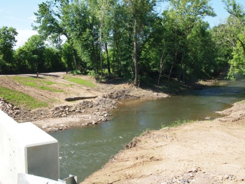 View down stream from the north approach to the new bridge.